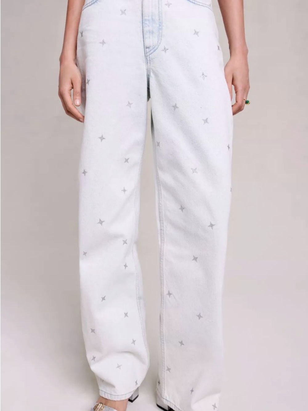 Maje Light Wash Star-Embellished Boyfriend Jeans
